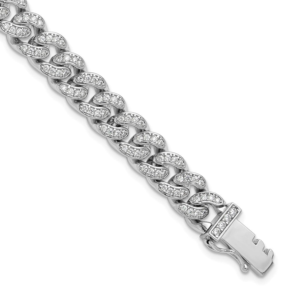 Sterling Shimmer Sterling Silver Rhodium-plated CZ 597 Stone Curb Link 8.25 inch Bracelet 8 inches