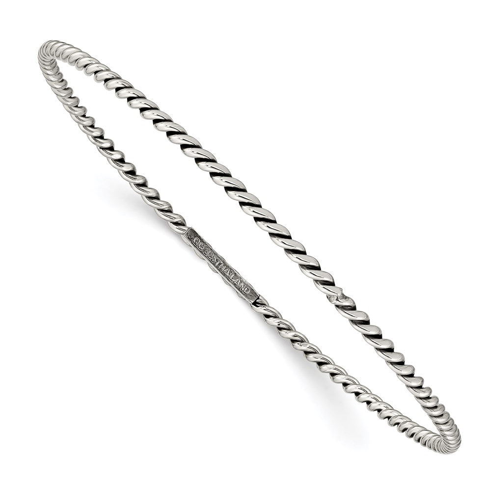 Sterling Silver Antiqued 2mm Twisted Slip-on Bangle 8 inches
