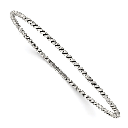 Sterling Silver Antiqued 2mm Twisted Slip-on Bangle 8 inches