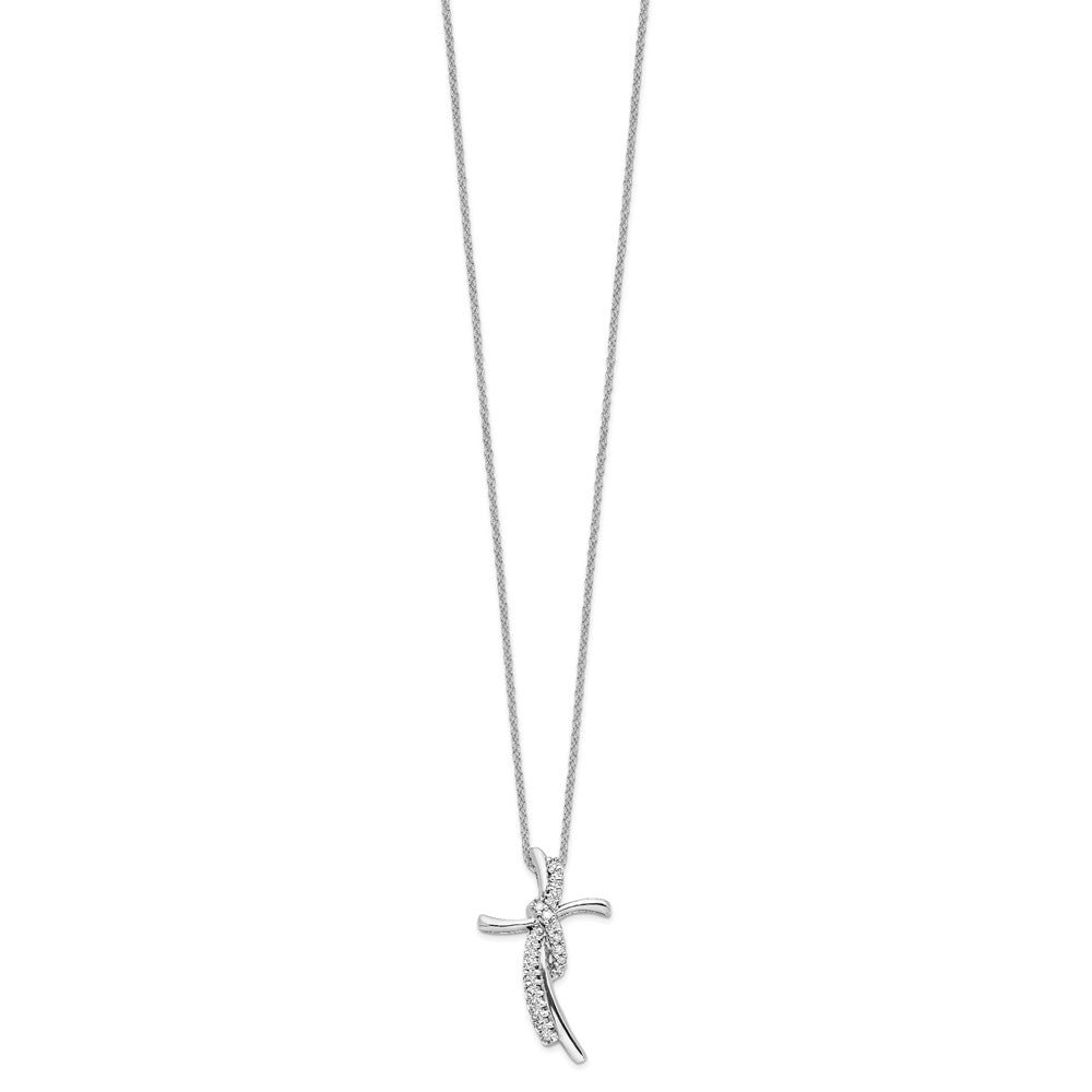 14k White Gold 1/8 carat Lab Grown Diamond VS/SI+ G+ 18 inch Cross Pendant Necklace
