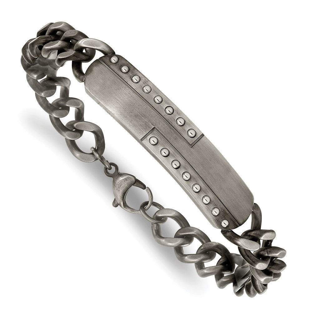 Stainless Steel Matte Finish Gun Metal IP-plated 9in ID Bracelet 9 inches