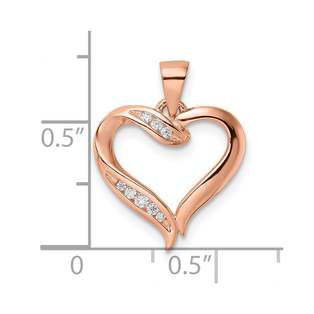 Sterling Silver Rose-tone CZ Open Heart Pendant