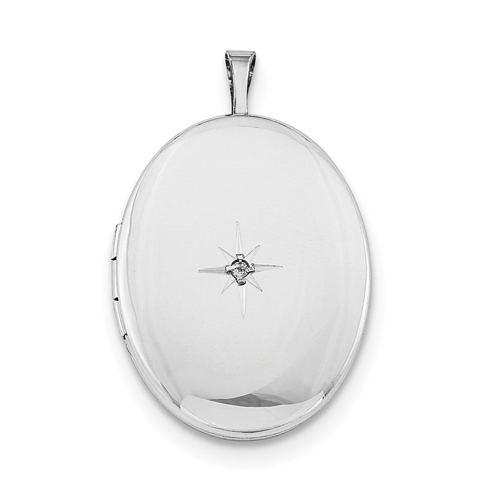 Sterling Silver Rhodium-plated Diamond 26mm Oval Locket Necklace 18 Inches