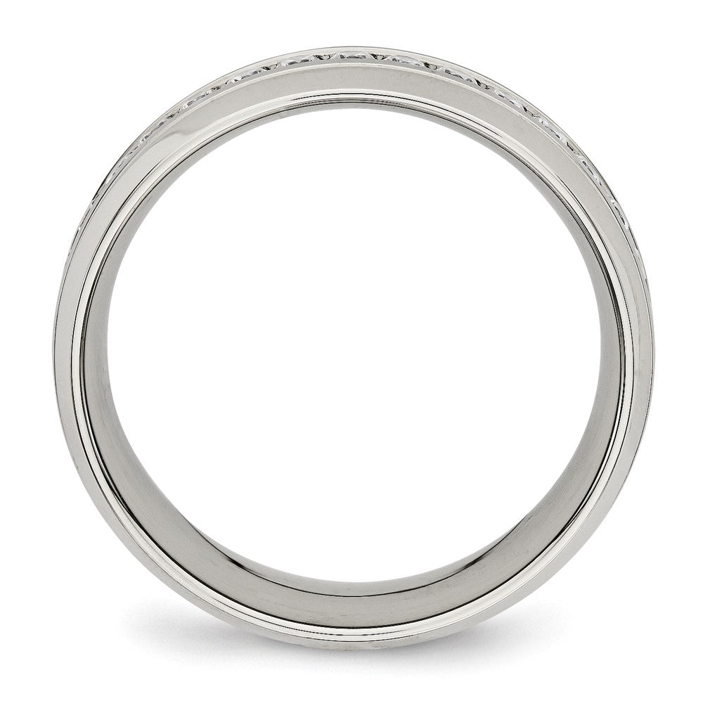 Stainless Steel Polished and Grooved w/CZ 8mm Half Round Band Size - 8