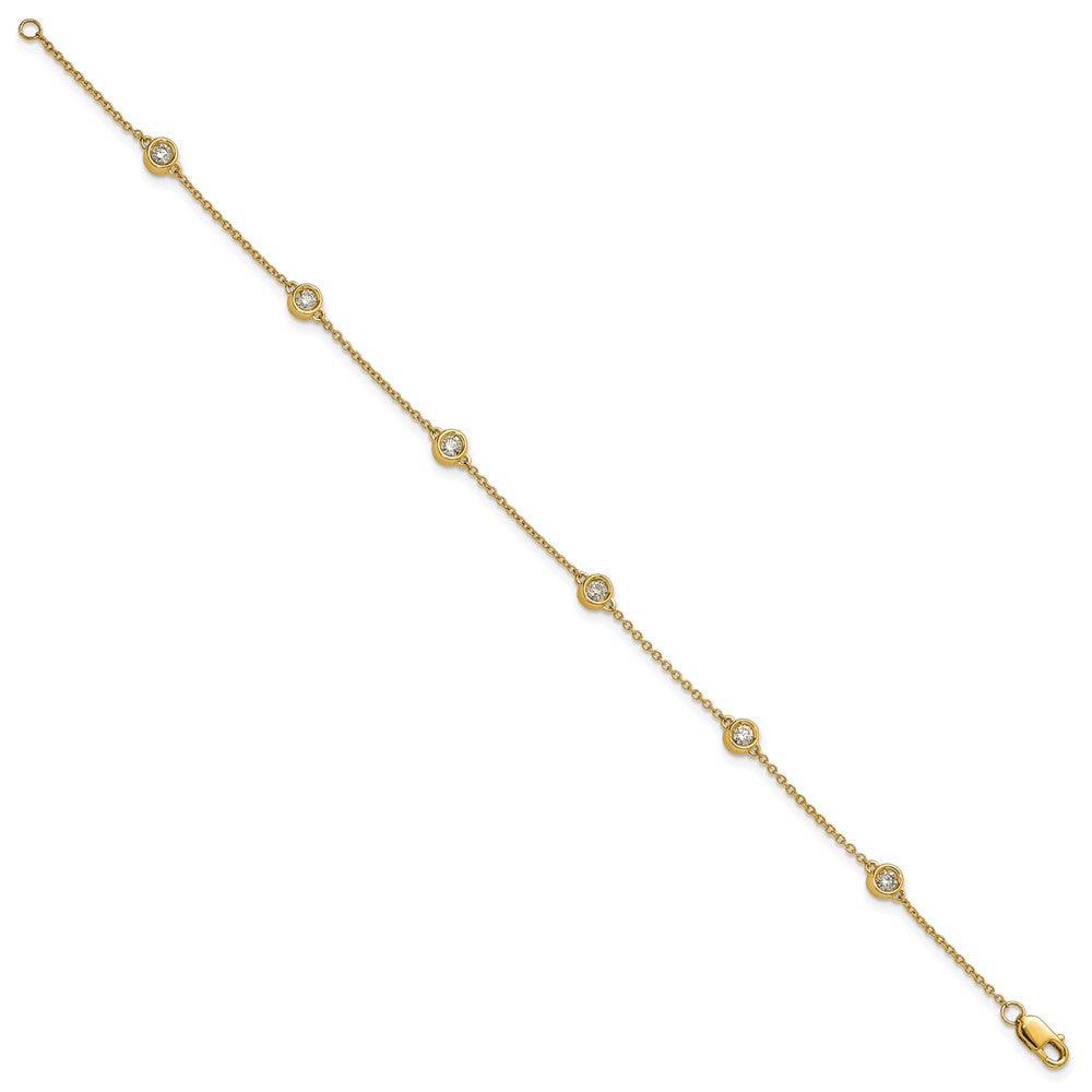 14k Complete 1/3 carat Bezel-set Diamond and Cable Chain 6-Station 7 inch Bracelet