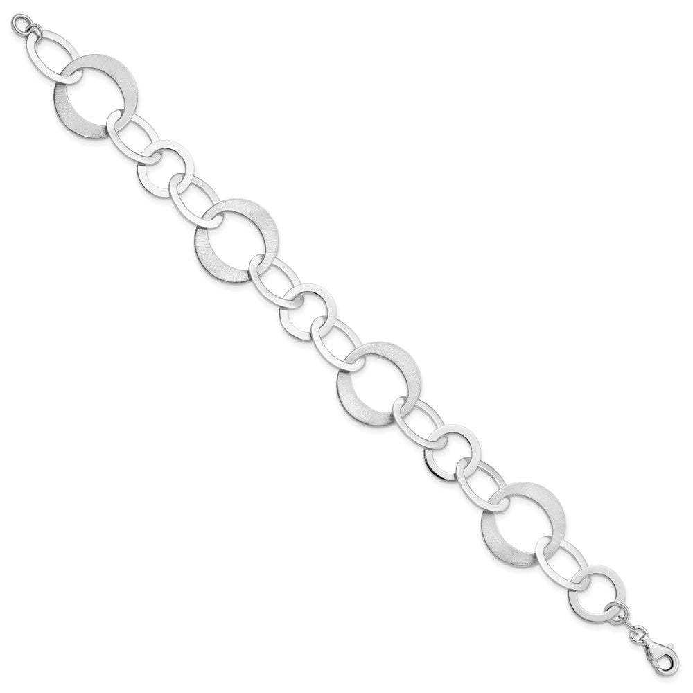 Sterling Silver Rhodium-plated Polished and Brushed Link Bracelet 8  inches