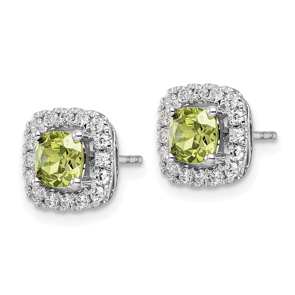 14k White Gold 3/8 carat Lab Grown Diamond VS/SI+ G+ August Birthstone Peridot Halo Post Earrings