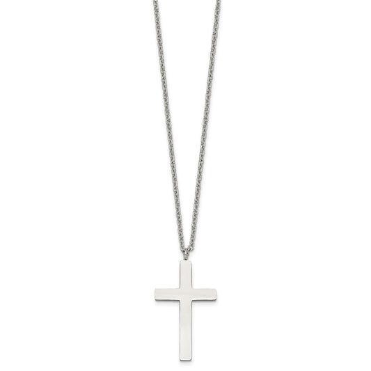 Stainless Steel Polished Cross 18in Necklace