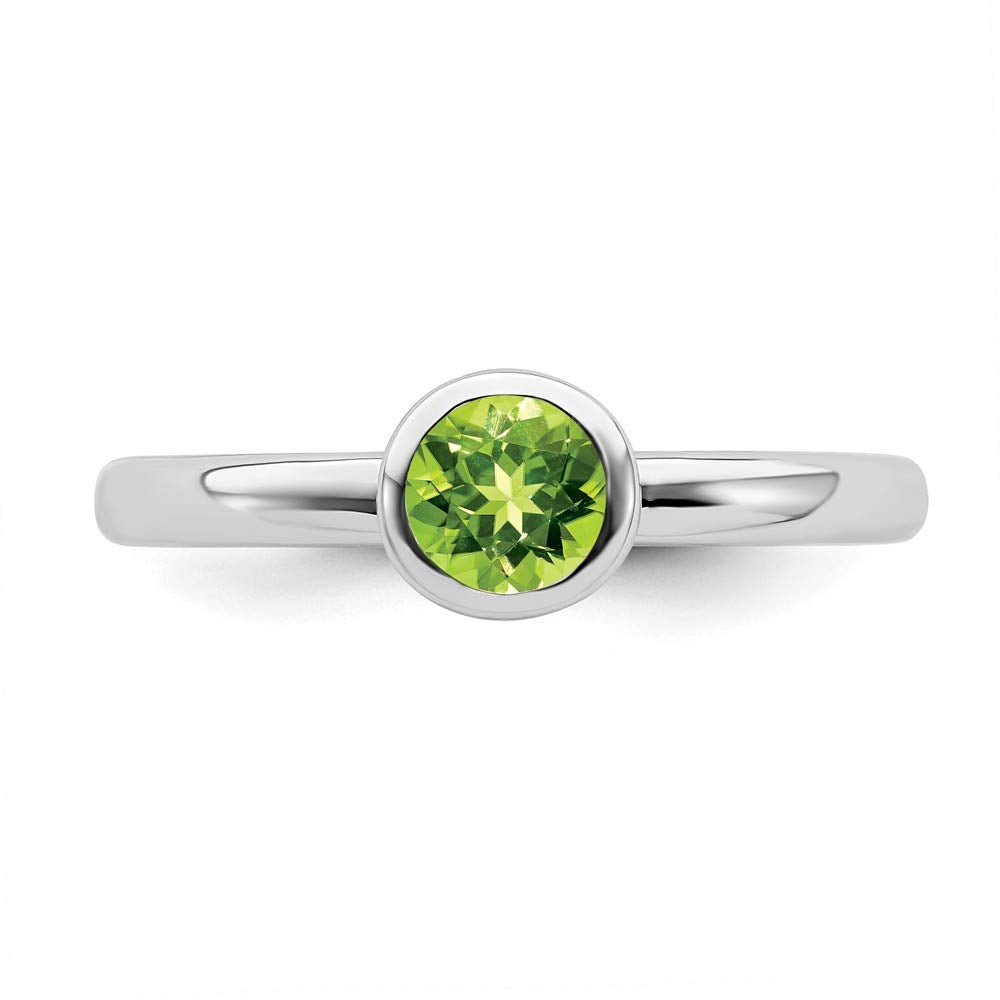Sterling Silver Stackable Expressions Low 5mm Round Peridot Ring Size -7