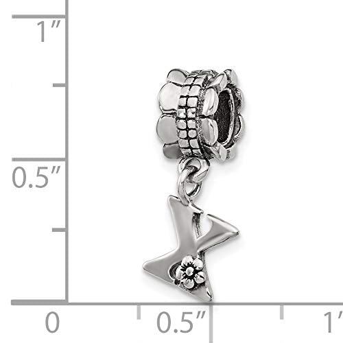 925 Sterling Silver Polished Artisan Oxidized Reflections Letter Name Personalized Monogram Initial X Dangle Bead Charm
