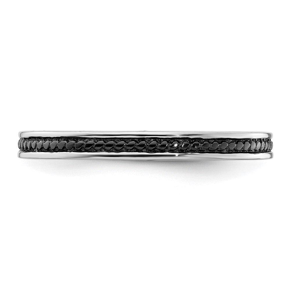 Sterling Silver Stackable Expressions Black-plated Channeled Ring Size -7