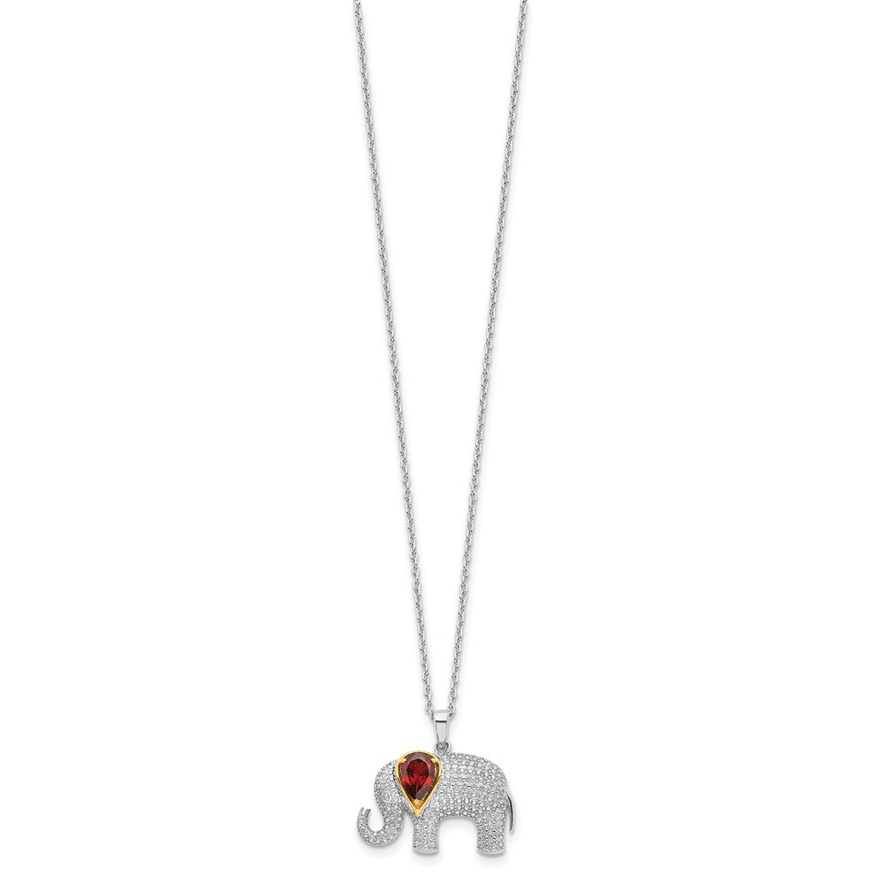 Brilliant Gemstones Sterling Silver with 14K Accent Rhodium-plated Garnet and Diamond Elephant 18 Inch Necklace with 2 Inch Extender 17 Inches