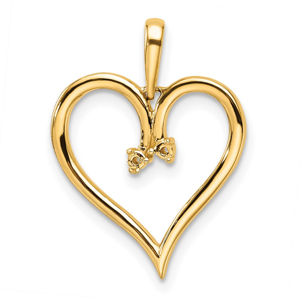14k Holds 2-1.4mm Stones Heart Pendant Mounting