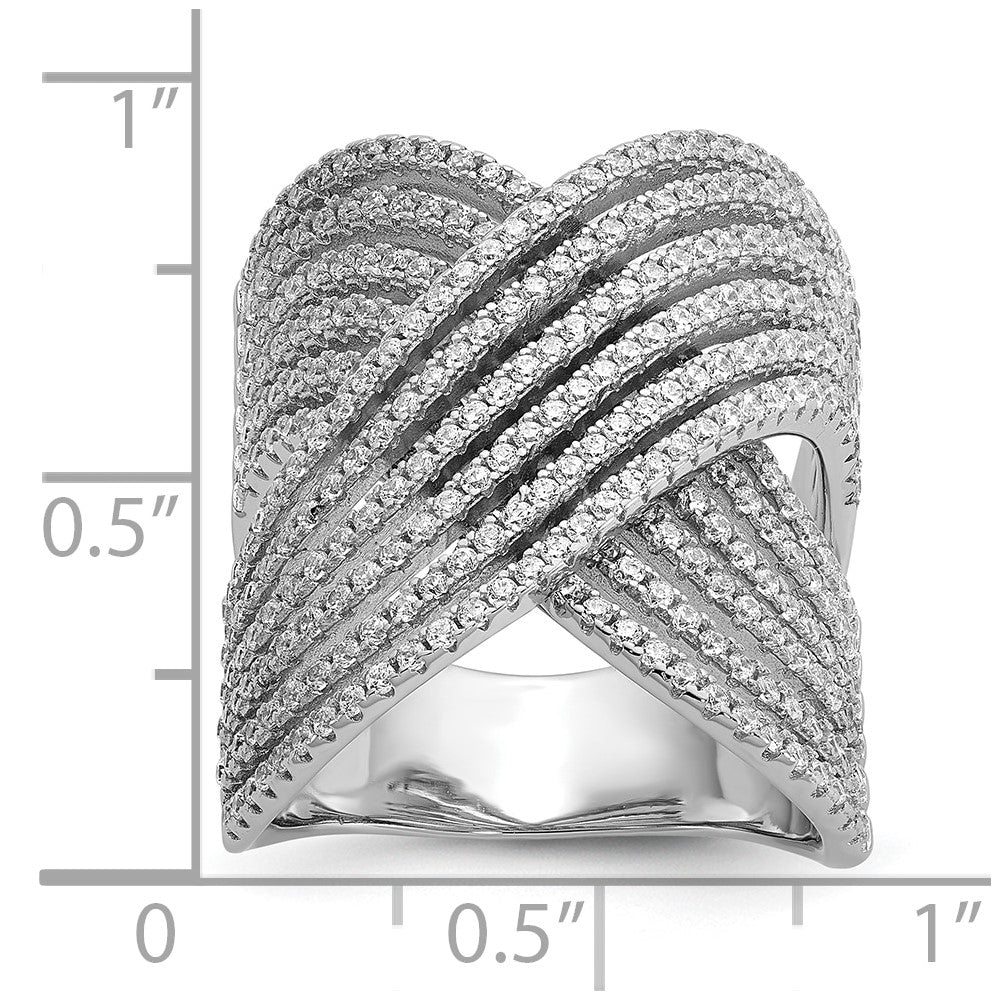 Cheryl M Sterling Silver Rhodium-plated Polished Fancy CZ X Ring