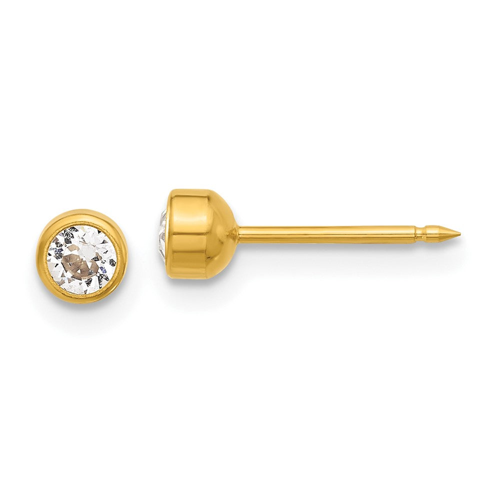 Inverness 14K Gold Polished 4mm Crystal Bezel Post Piercing Earrings