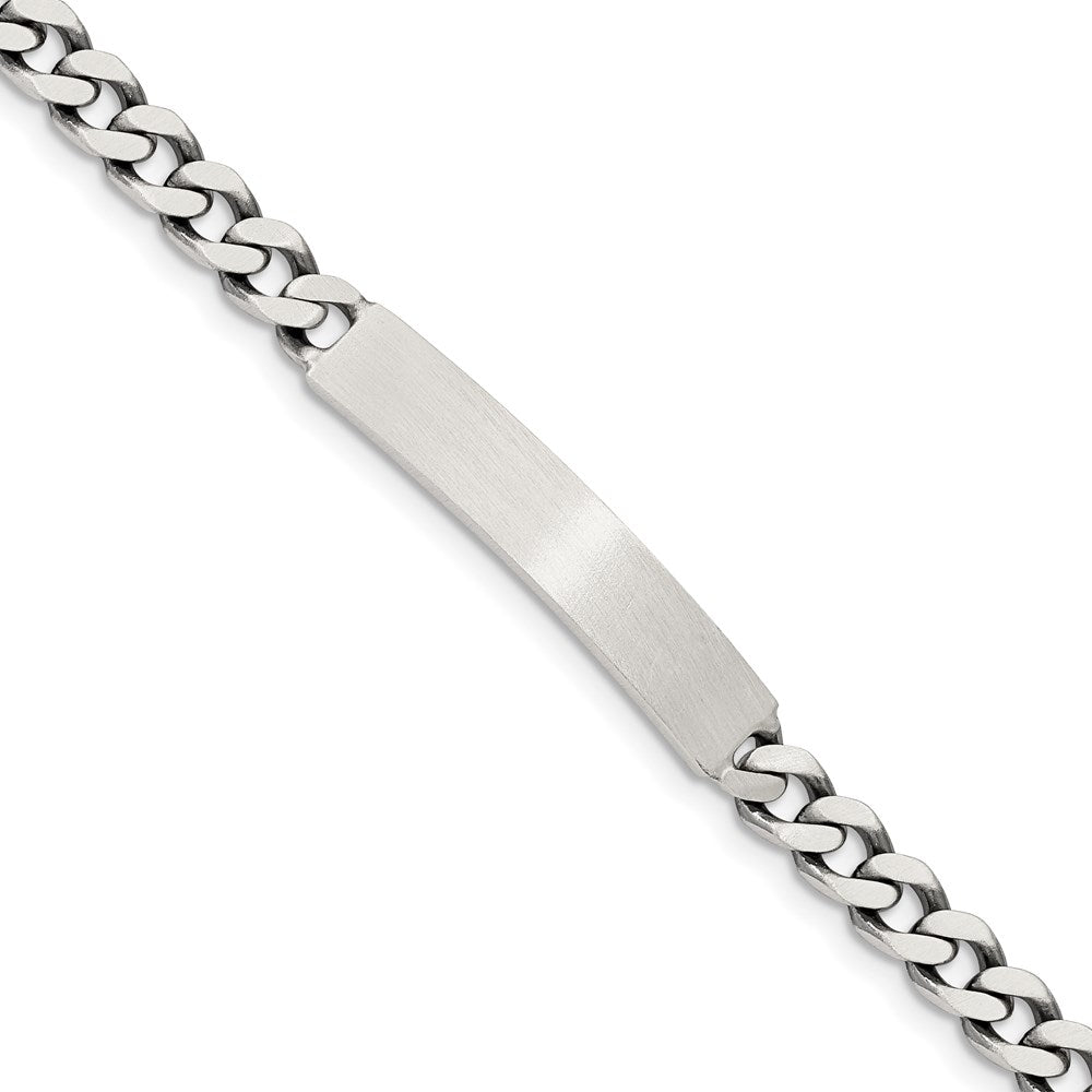 Sterling Silver 7inch Engraveable Antiqued Curb Link ID Bracelet 7 inches