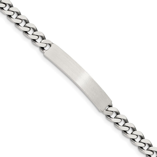 Sterling Silver 7inch Engraveable Antiqued Curb Link ID Bracelet 7 inches