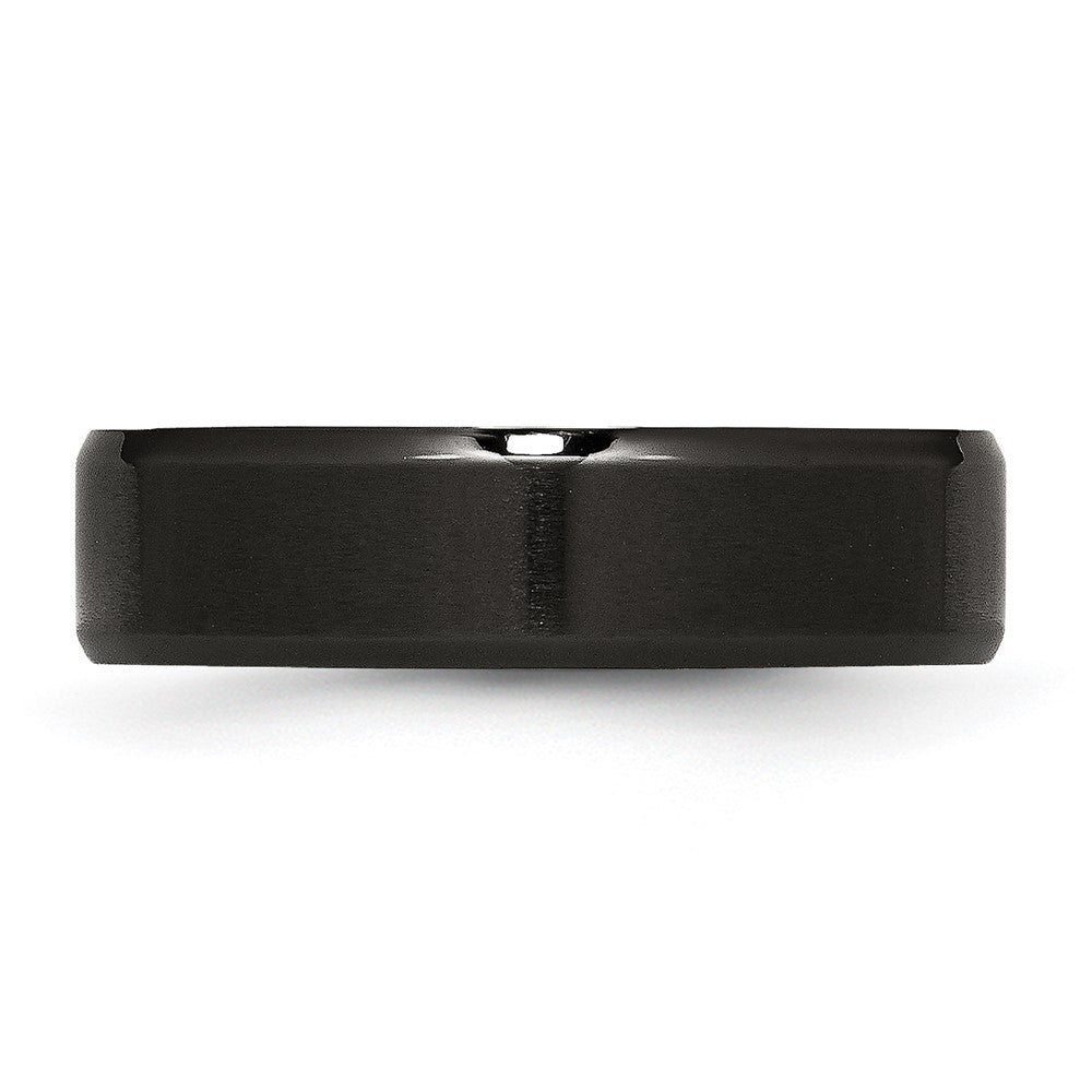 Stainless Steel Polished Brushed Center Black IP 6mm Beveled Edge Band Size - 10