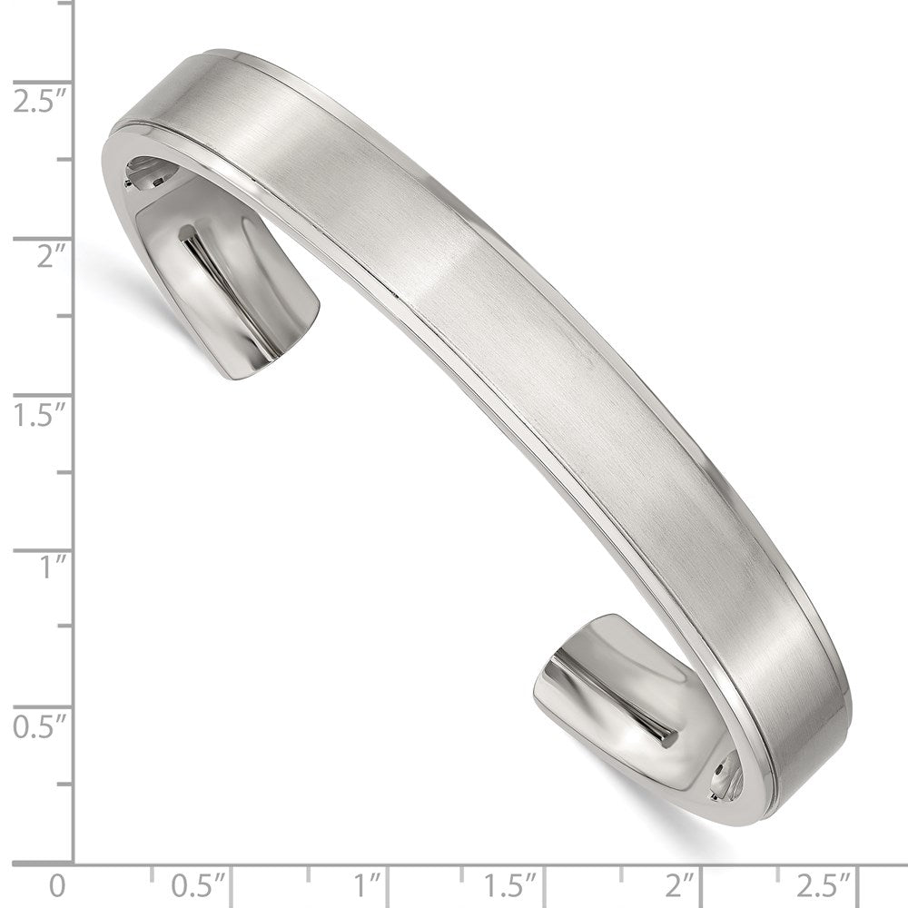 Stainless Steel Brushed and Polished Ridged Edge Bangle 7 inches