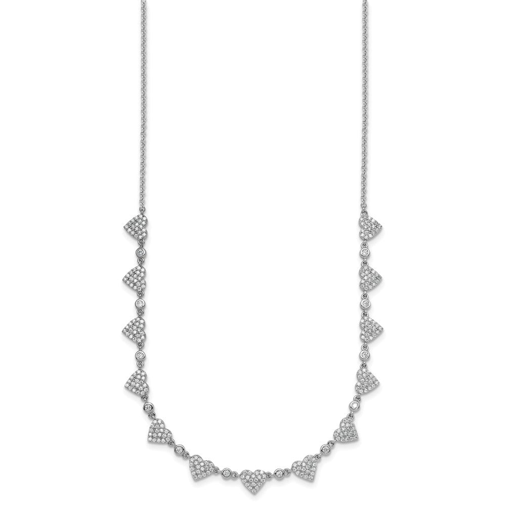 Sterling Silver Rhodium-plated Polished Pave CZ Hearts 16 Inch with 2 Inch Extension Necklace 16 Inches