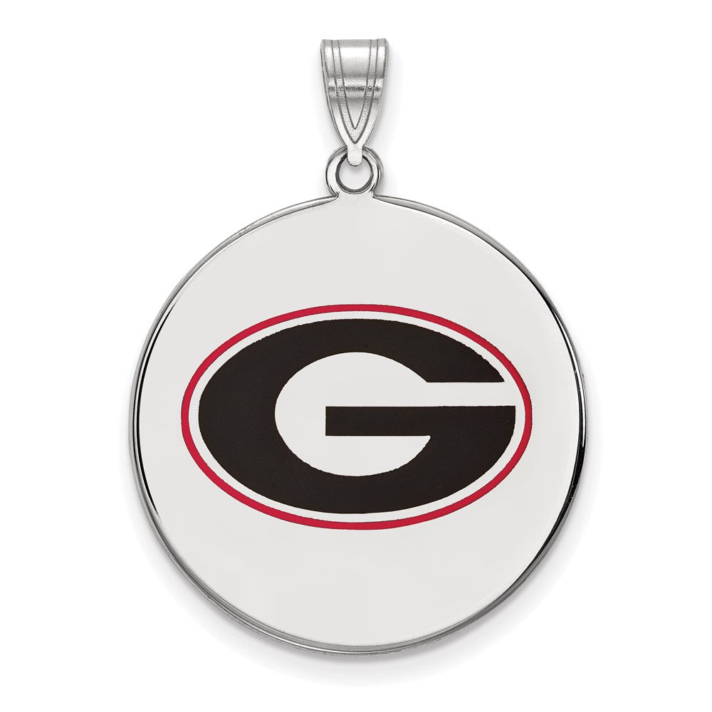 Sterling Silver Rhodium-plated LogoArt University of Georgia Letter G Extra Large Enameled Disc Pendant Q-SS081UGA