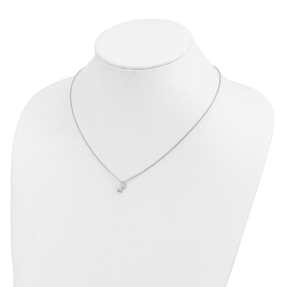 Cheryl M Sterling Silver Rhodium-plated Polished CZ Music Note 16 Inch with 2 Inch Extension Necklace