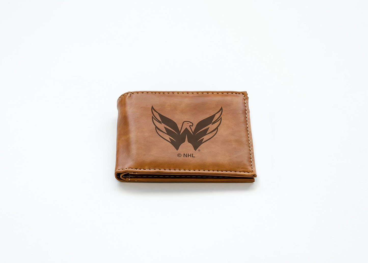 NHL Washington Capitals Brown Faux Leather Bi-fold Wallet with 4 Card Slots and Flip-up ID Window QGC7375