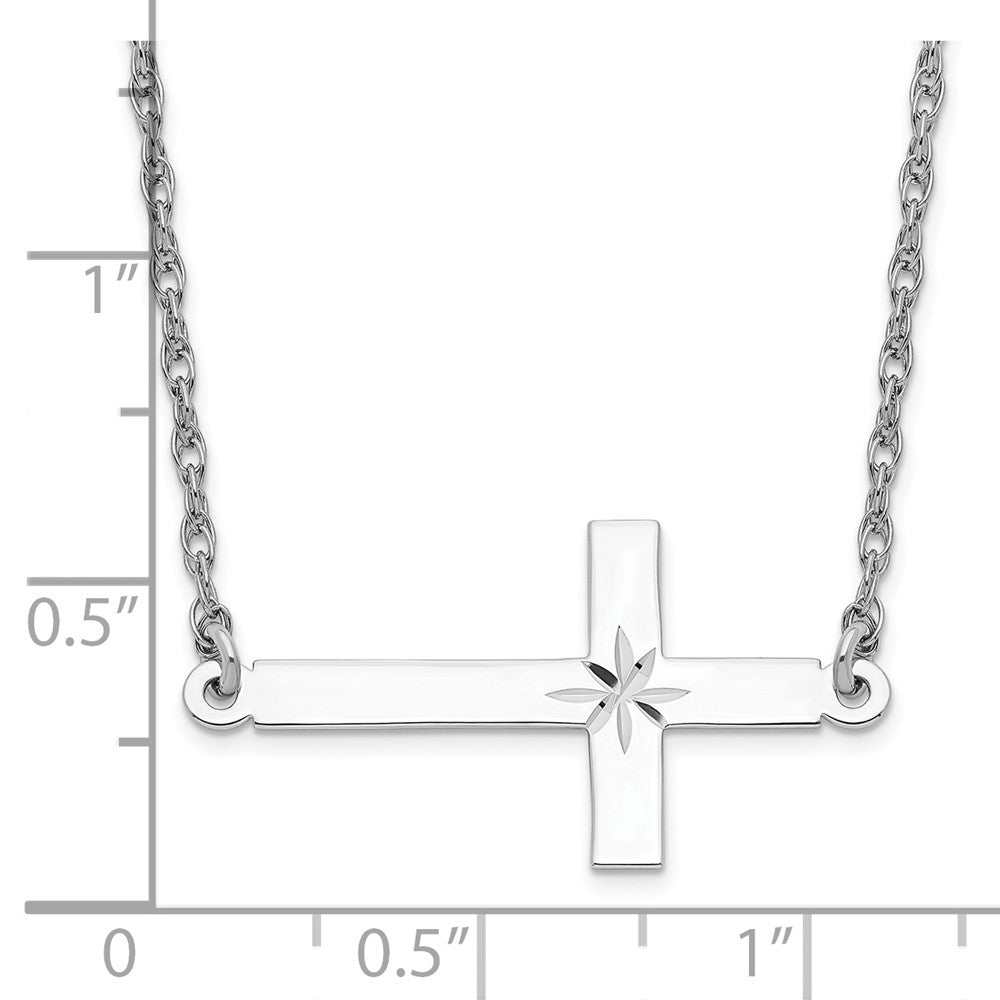 Sterling Silver Rhodium-plated Large D/C Sideways Cross Necklace 18 Inches