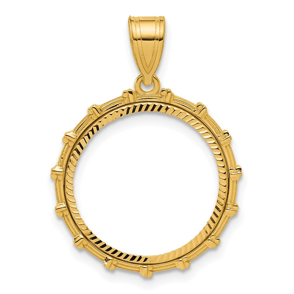 14k Diamond Cut Columns with 16.5mm Prong Coin Bezel Pendant