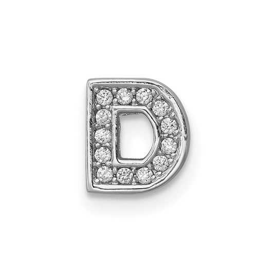 Sterling Silver Rhodium-plated CZ Letter D Initial Slide Charm