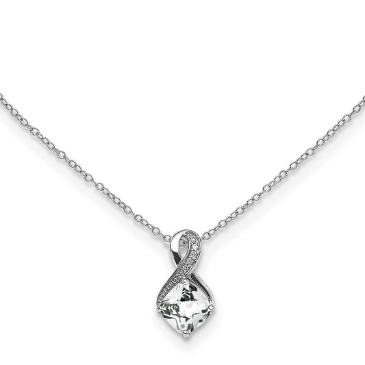 Sterling Silver White Topaz & Diamond Pend