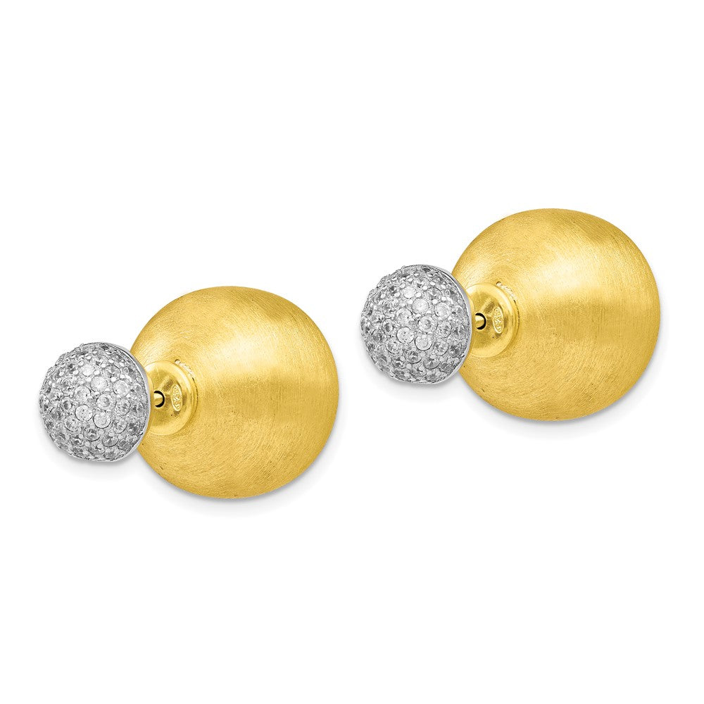 Sterling Silver Gold-tone CZ Front Back Earrings