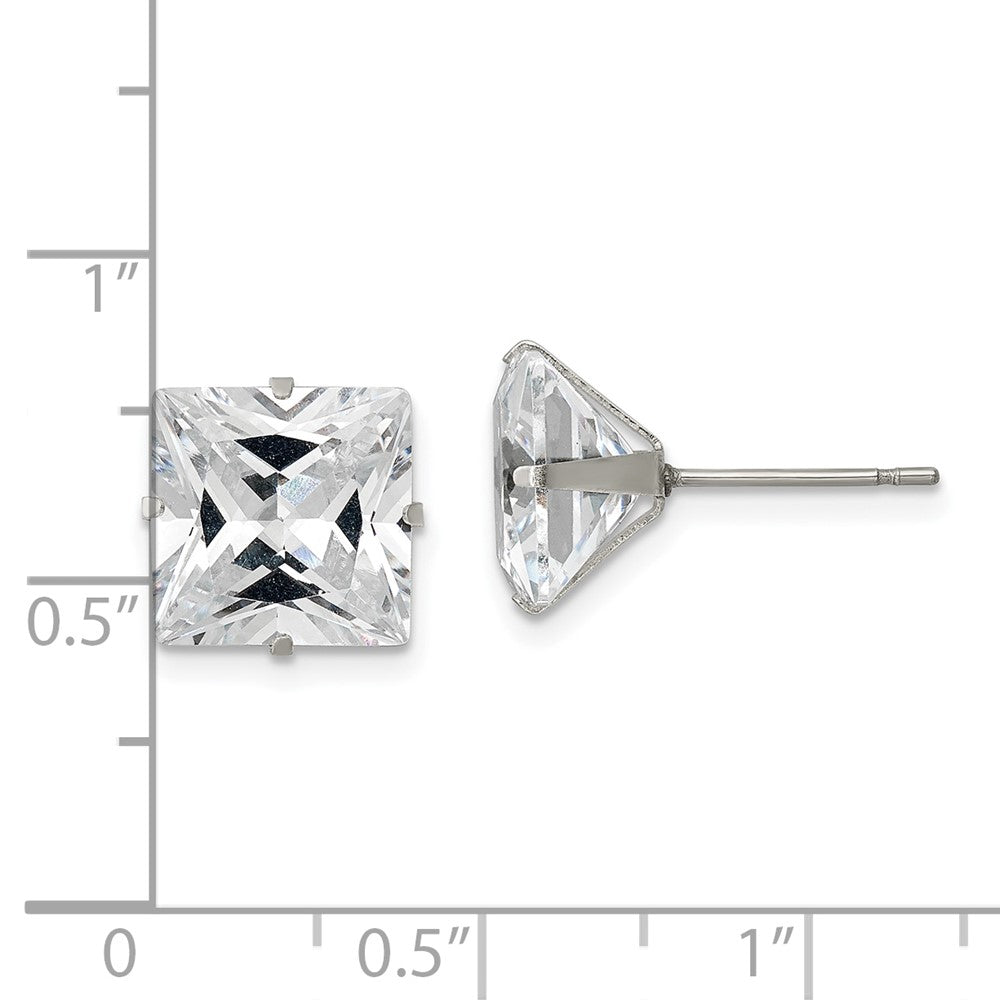 Stainless Steel Polished 10mm Square CZ Stud Post Earrings