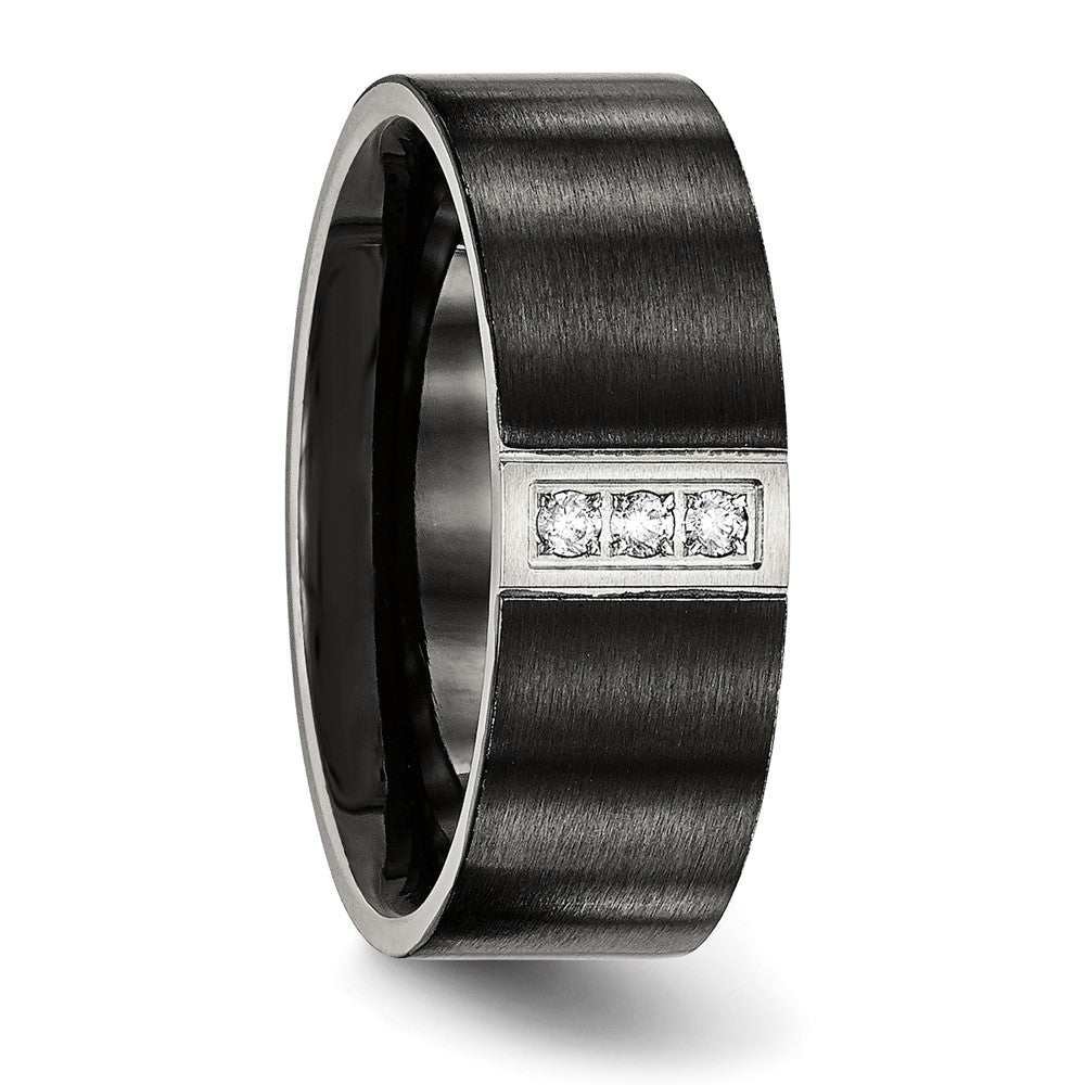 Stainless Steel Brushed Black IP-plated w/CZ 8mm Flat Size - 9