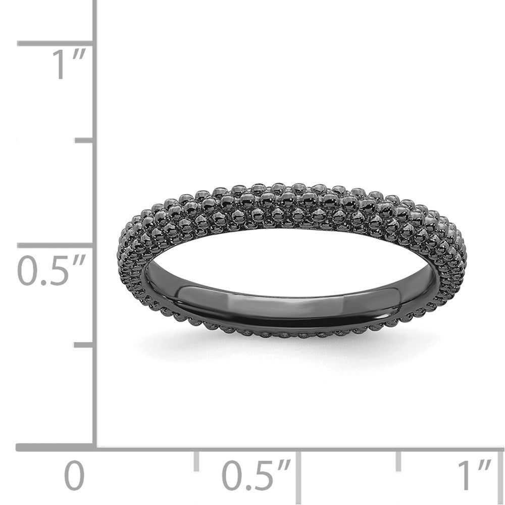 Sterling Silver Stackable Expressions Black-plated Domed Ring Size -7