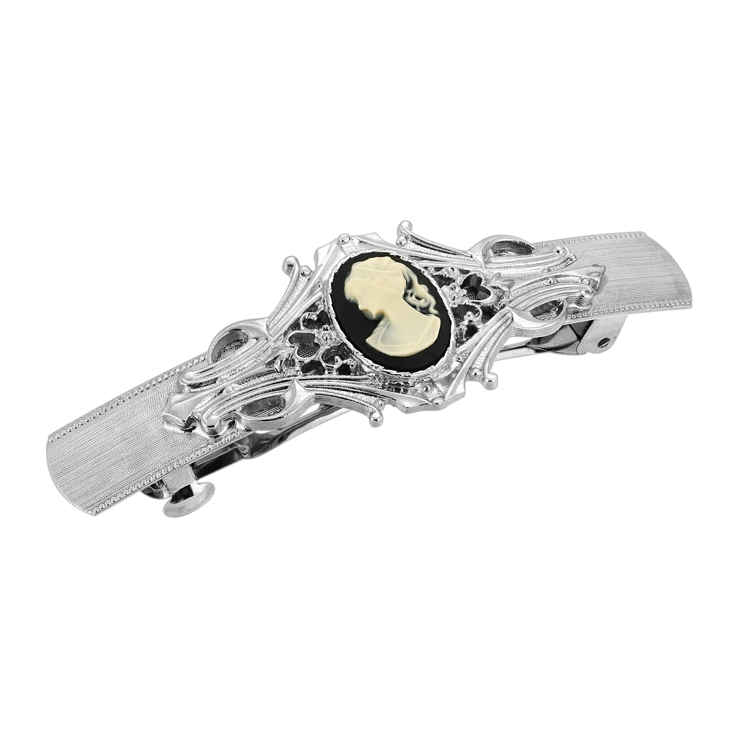 1928 Jewelry Women's Black And Ivory Cameo Oval Bar Hair Barrette, (1 Pcs)