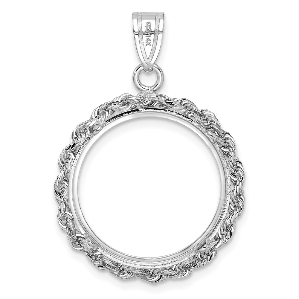 Wideband Distinguished Coin Jewelry 14k White Gold Polished Rope 18.0mm Prong Coin Bezel Pendant