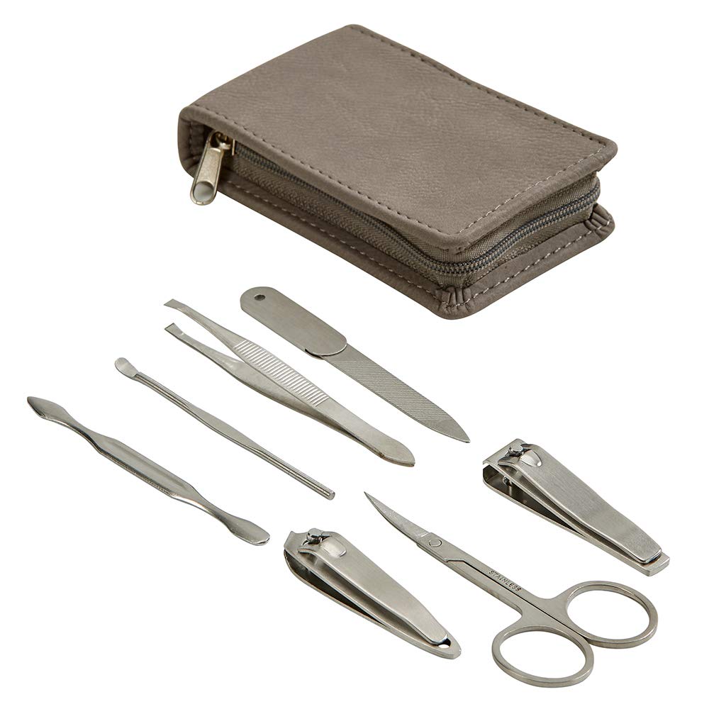 Contemporary Home Living 4.25" Gray Leatherette Manicure Set