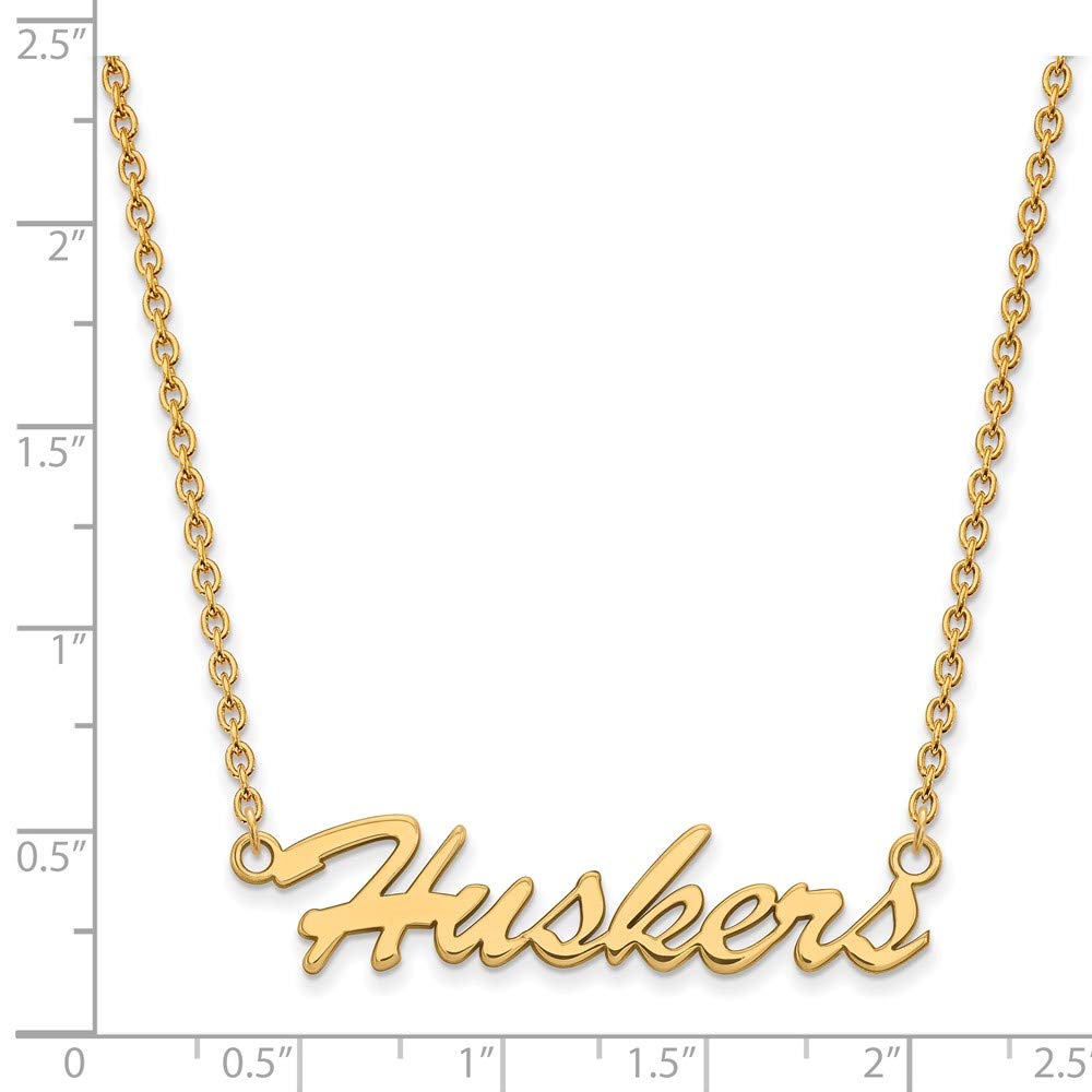 Sterling Silver Gold-plated LogoArt University of Nebraska Huskers Script Medium Pendant 18 inch Necklace QGP048UNE-18