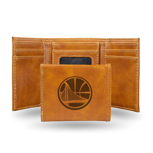 Golden State NBA Warriors Laser Engraved Brown Trifold Wallet