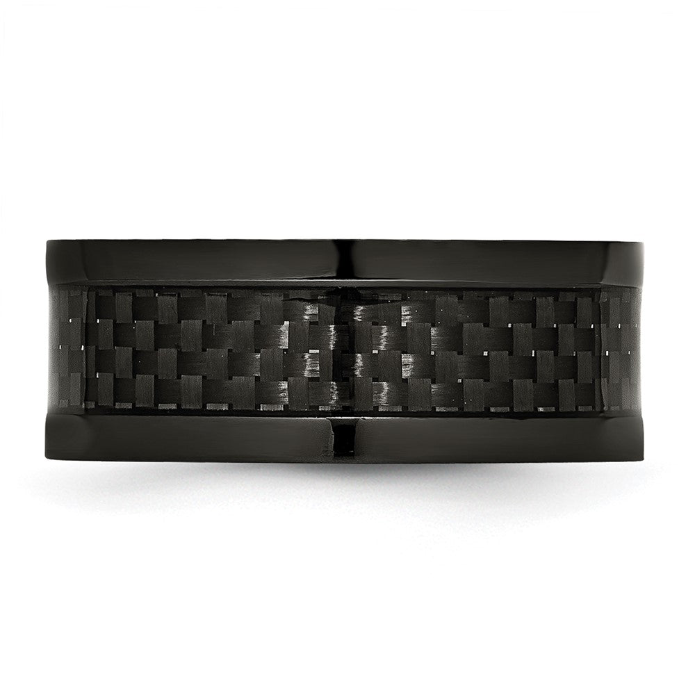 Stainless Steel Polished 9mm Black IP-plated w/Carbon Fiber Inlay Band