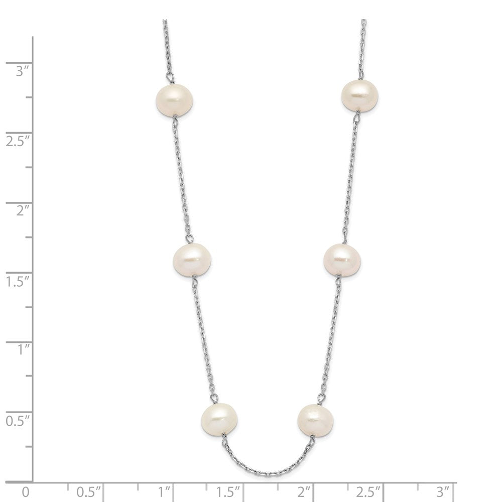 14k White Gold 6-7mm White Near-Round Freshwater Cultured Pearl 12-Station 16 inch Necklace