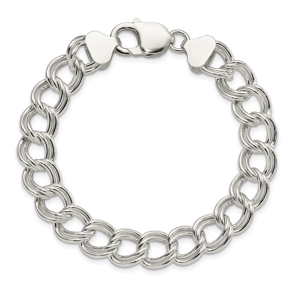 Sterling Silver 10.5mm Semi-Solid Double Link Charm Bracelet 8.5 inches