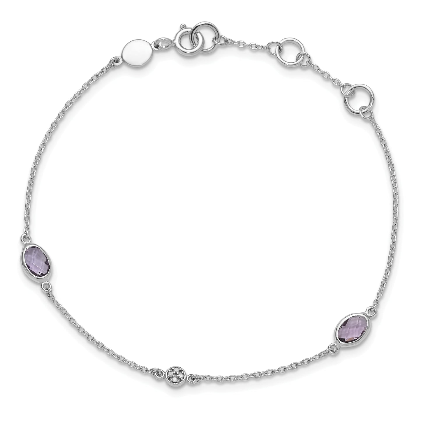 White Ice Sterling Silver Rhodium-plated 7.5 Inch Amethyst and Diamond  Bracelet with 1.25 Inch Extender 7.25 inches