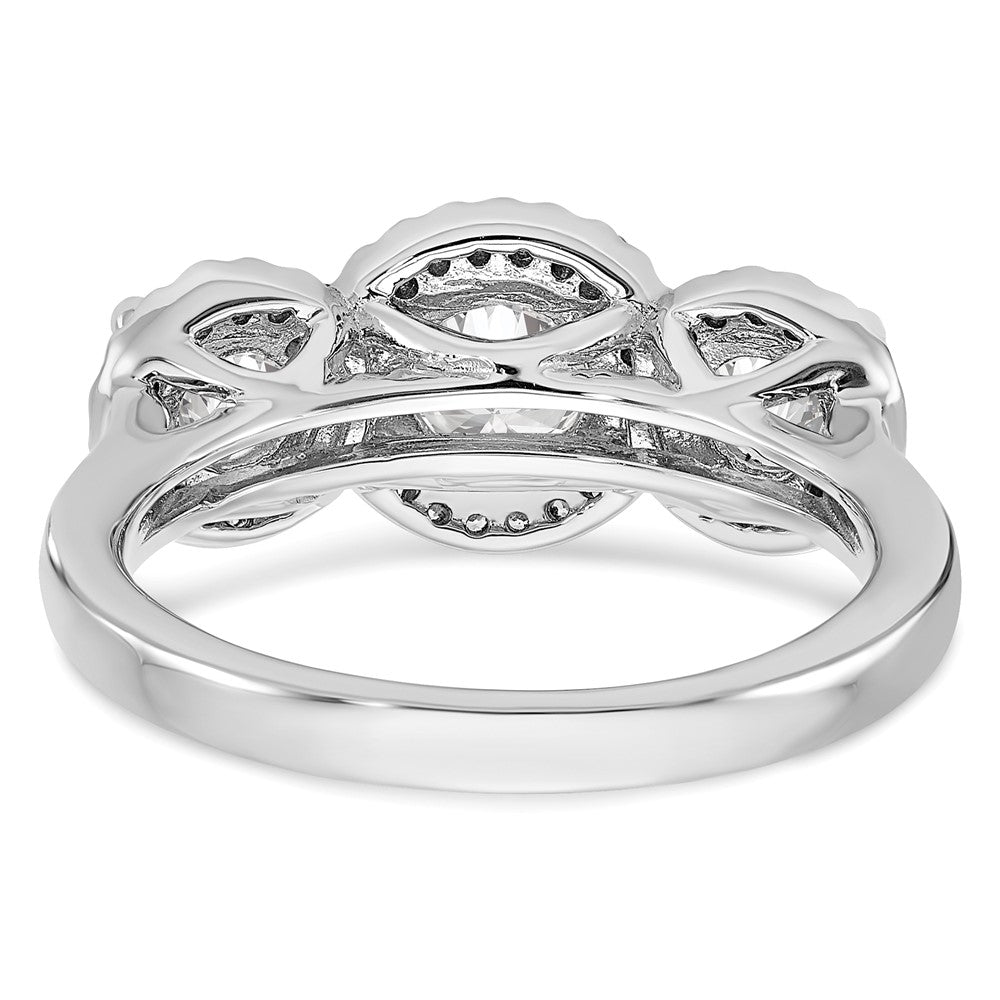 Sterling Silver 3 Stone Diamonore Halo Ring