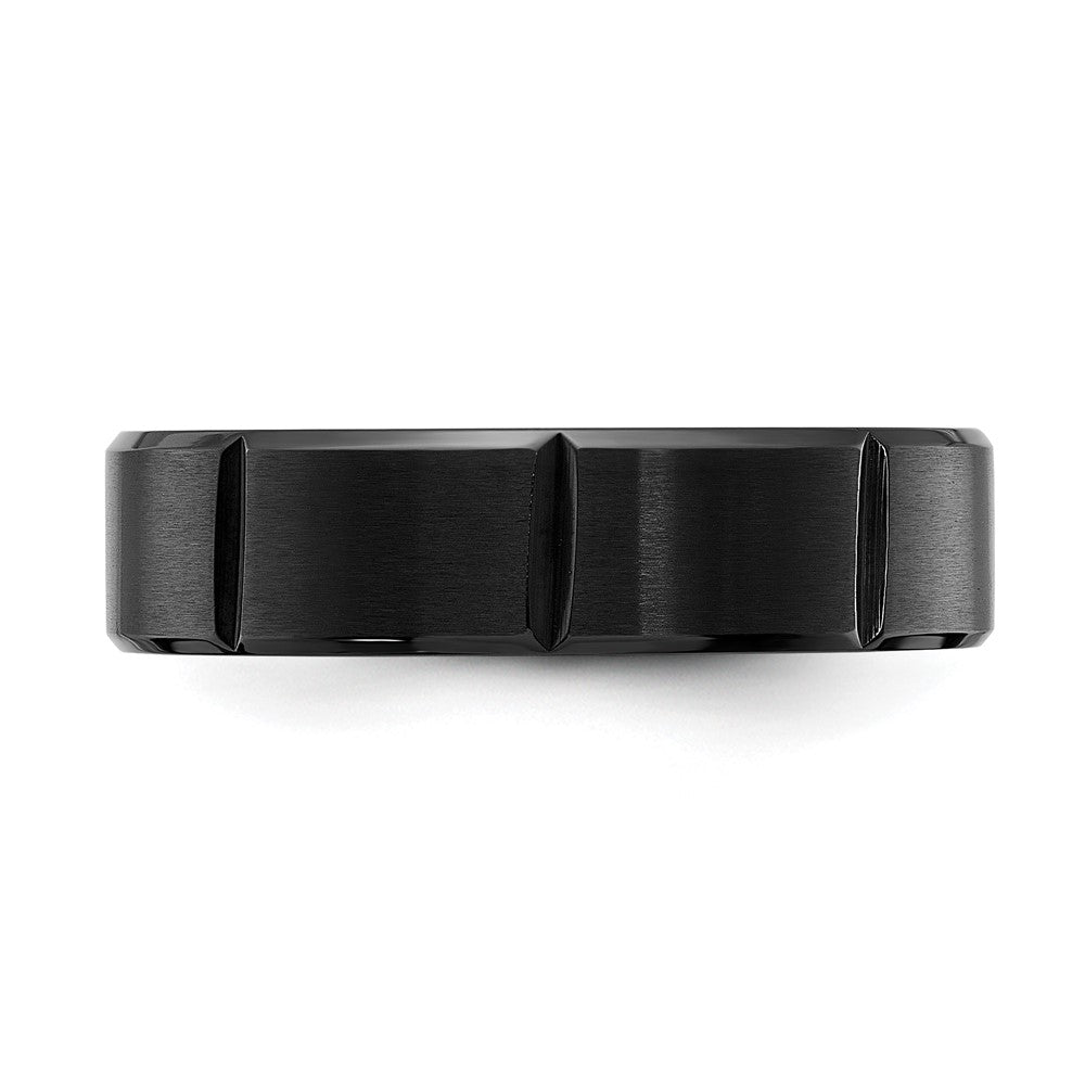 Chisel Stainless Steel Brushed and Polished Black IP-plated Grooved 6mm Band Size - 11