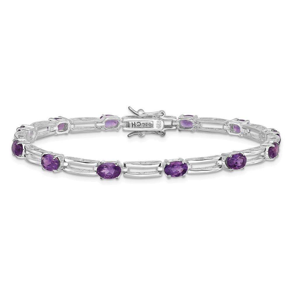 Sterling Silver Rhodium-plated Amethyst Bracelet 7 inches