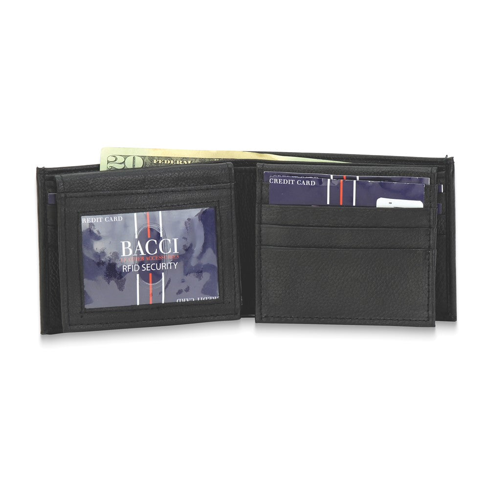 Black Cowhide Leather Bifold with Two Flip-Open Flaps RFID Blocking Wallet