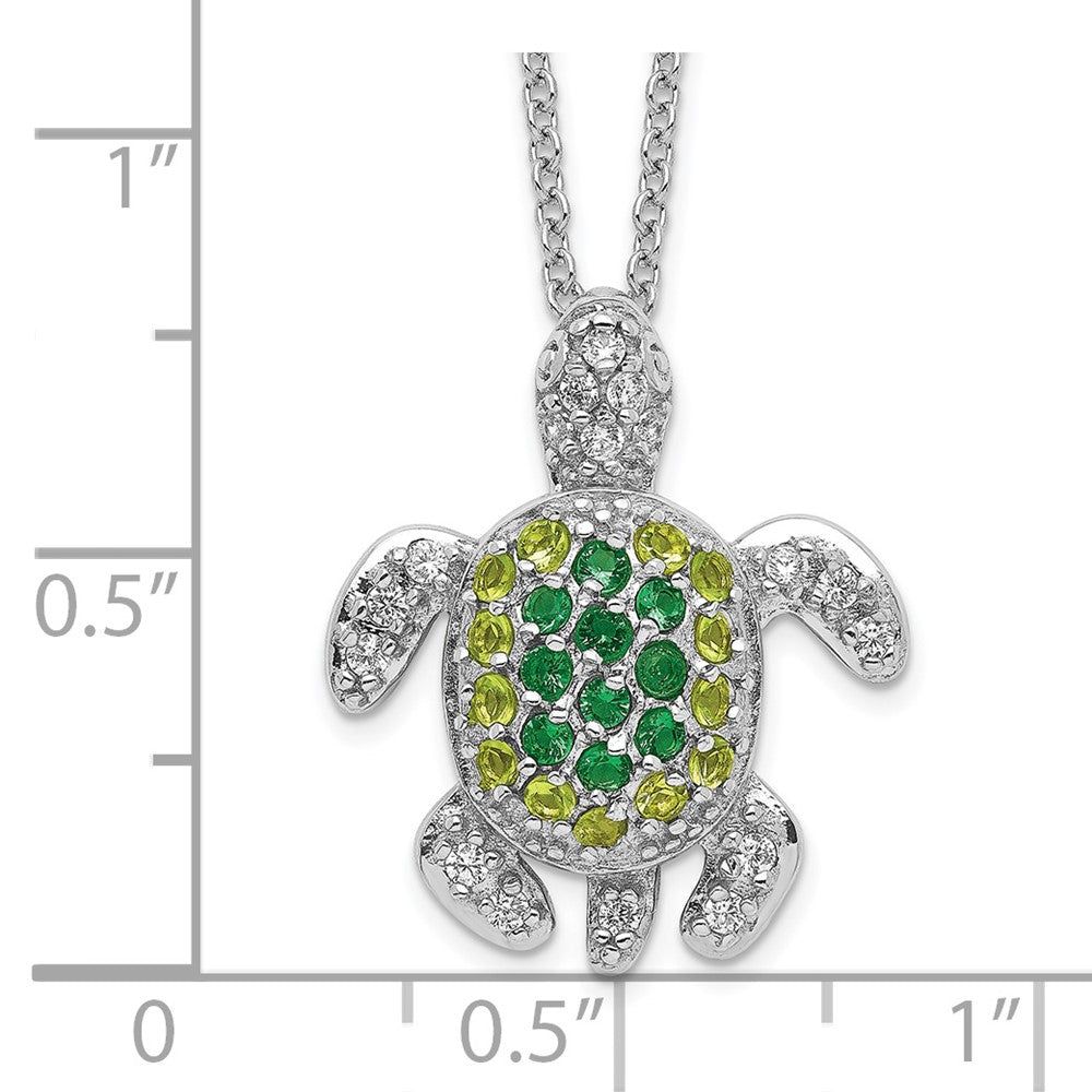 Cheryl M Sterling Silver Rhodium-plated Brilliant-cut Green Glass and Brilliant-cut White CZ Turtle 18 Inch Necklace 18 Inches