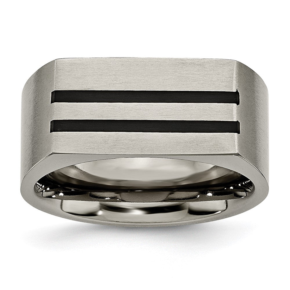 Titanium Brushed Black Enamel Stripes 10mm Band Size - 8.5